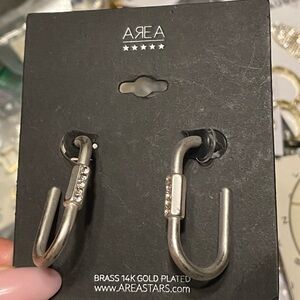 AREA Silver Tone Brass 14K Gold Plated Rhinestone Earrings